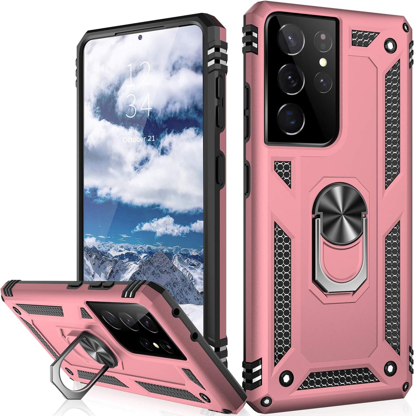 IKAZZ Galaxy S21 plus Case,Samsung S21 plus Cover Military Grade Shockproof Heavy Duty Protective Phone Case Pass 16Ft Drop Test with Magnetic Kickstand for Samsung Galaxy S21 plus Gold  IKAZZ Rose Gold Galaxy S21 Ultra (Large 6.8") 