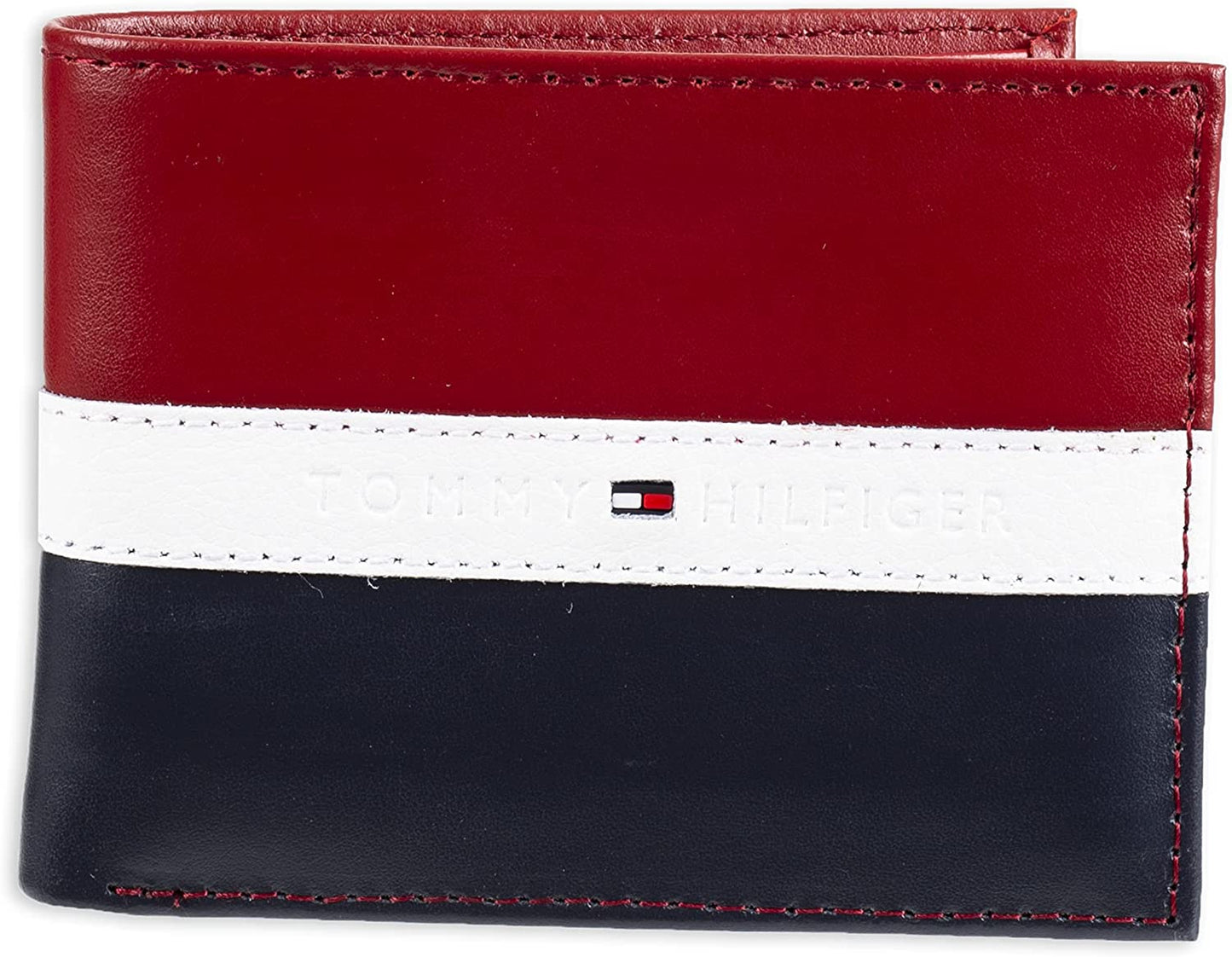 Tommy Hilfiger Men'S Genuine Leather Passcase Wallet with Multiple Card Slots  Tommy Hilfiger Men's Accessories Red/Navy One Size 