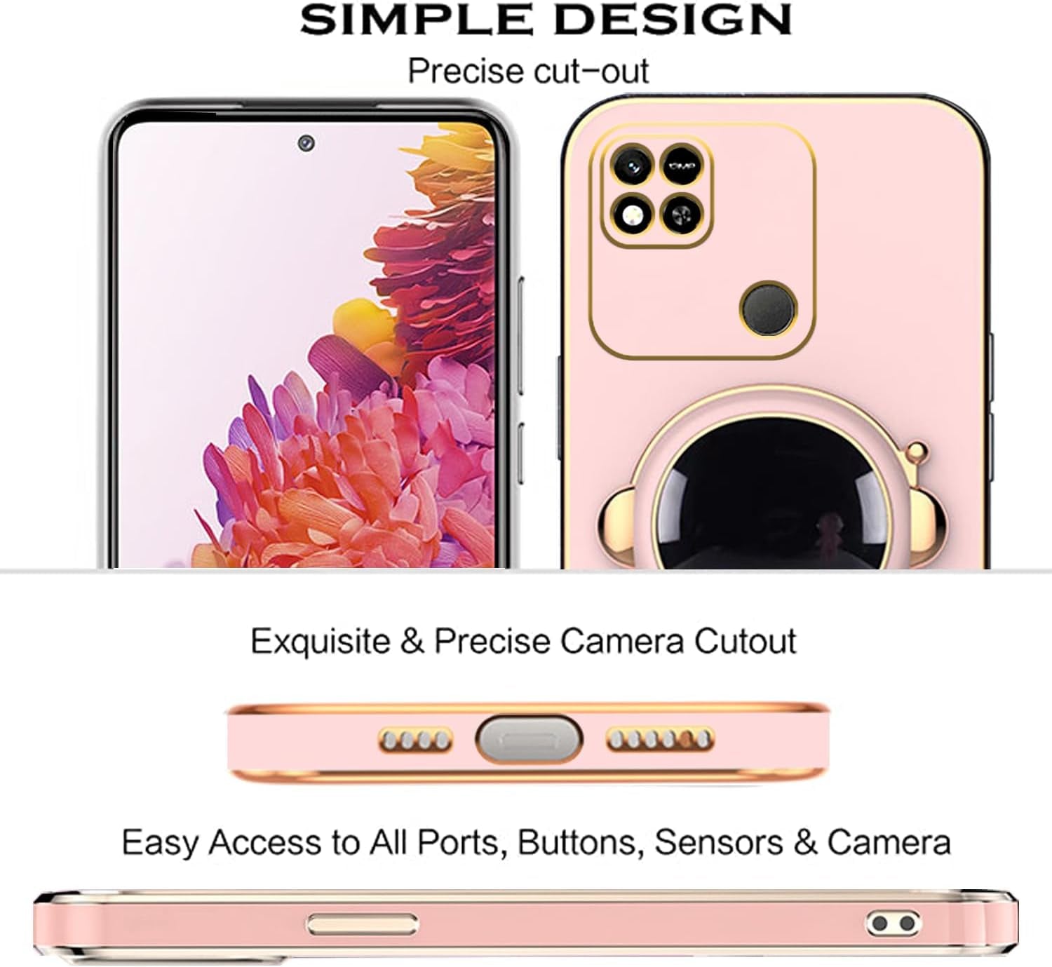 Compatible with Redmi 10A Case with Plating Creative Astronaut Cartoon Holder Pink, Xiaomi Redmi 10A Phone Case Silicone Shockproof Stand Soft TPU Protective Slim Cover (Pink) …  Wousunly   