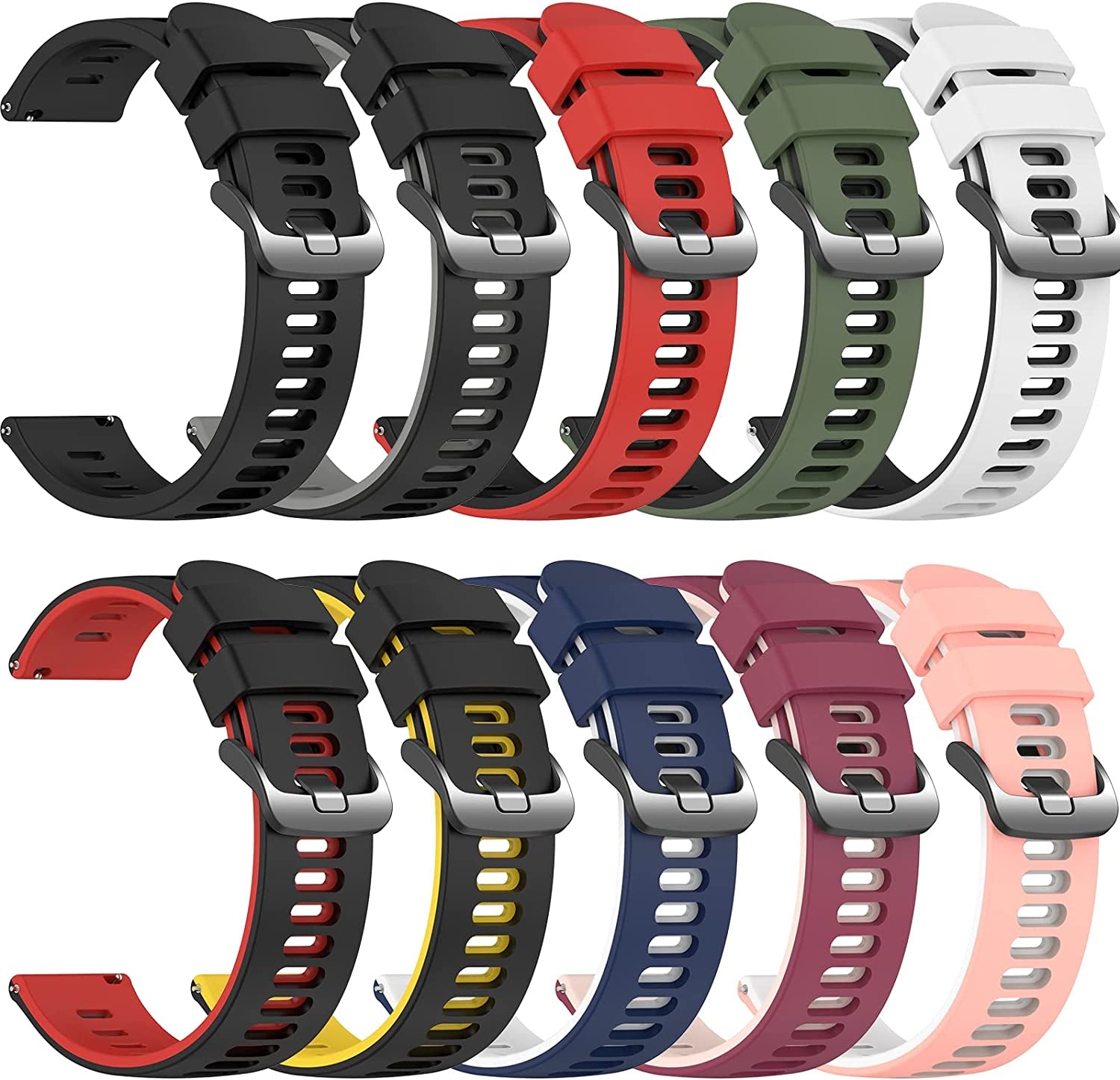 22Mm Galaxy Watch 3 45Mm Band,Soft Silicone Galaxy Watch 46Mm Bands Compatible for Samsung Gear S3 Frontier & Classic/Garmin Venu 2/Forerunner 255/ Forerunner 745/Vivoactive 4 Wristband for Men Women  EZMVZKU Black/Black Grey/Black Red/Black Yellow/Olive Green Black/ Blue White/ White Black/Light Blue White/ Wine Pink 22mm 