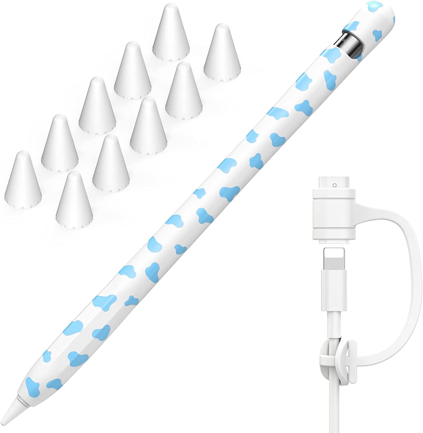 NIUTRENDZ Cow Print Case for Apple Pencil 2Nd Generation Case Cover Silicone Protective Sleeve Skin Accessories with 10Pcs Apple Pencil Tips Cover (Purple)  NIUTRENDZ Blue Apple Pencil 1st Generation 