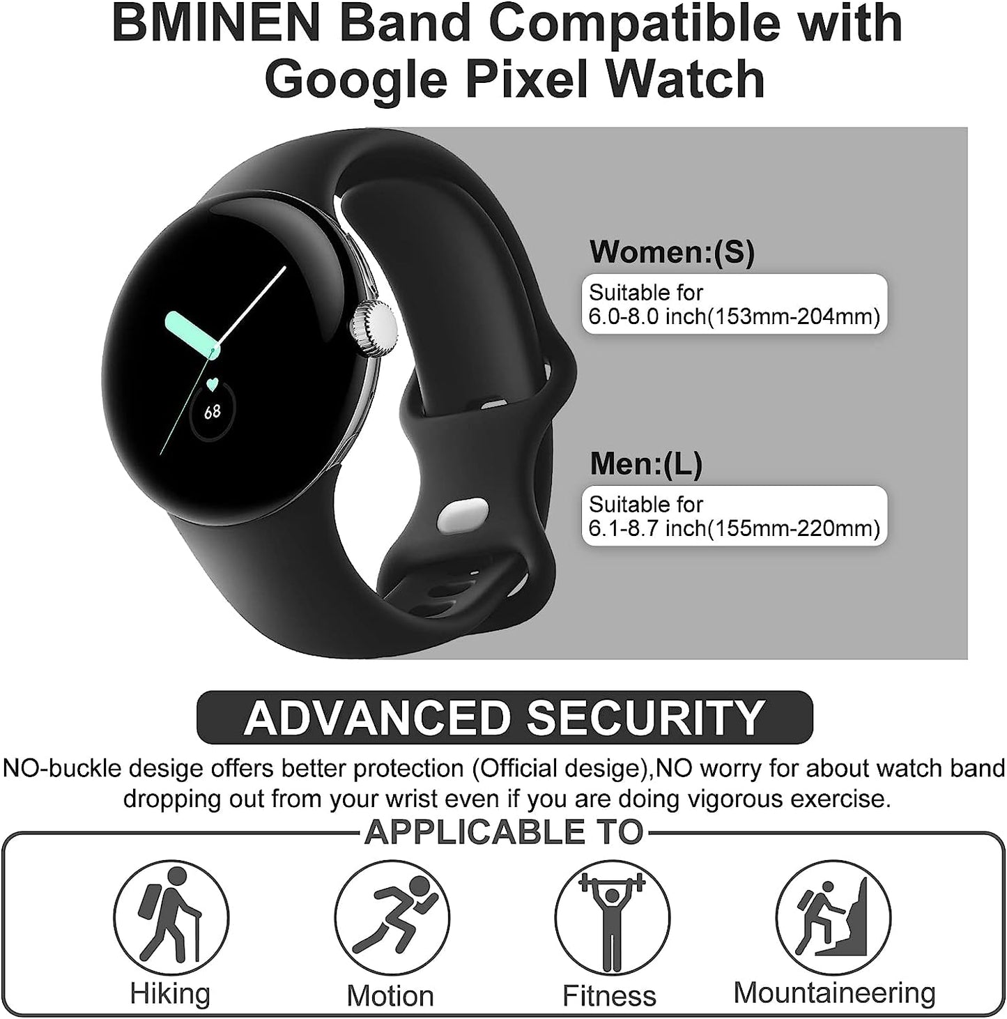 BMINEN Bands 4 Pack for Google Pixel Watch Band, Soft Silicone Wristband Women Men Waterproof Sport Strap Band for Google Pixel Watch 2022 (L, 4PACS-A-L)  BMINEN   