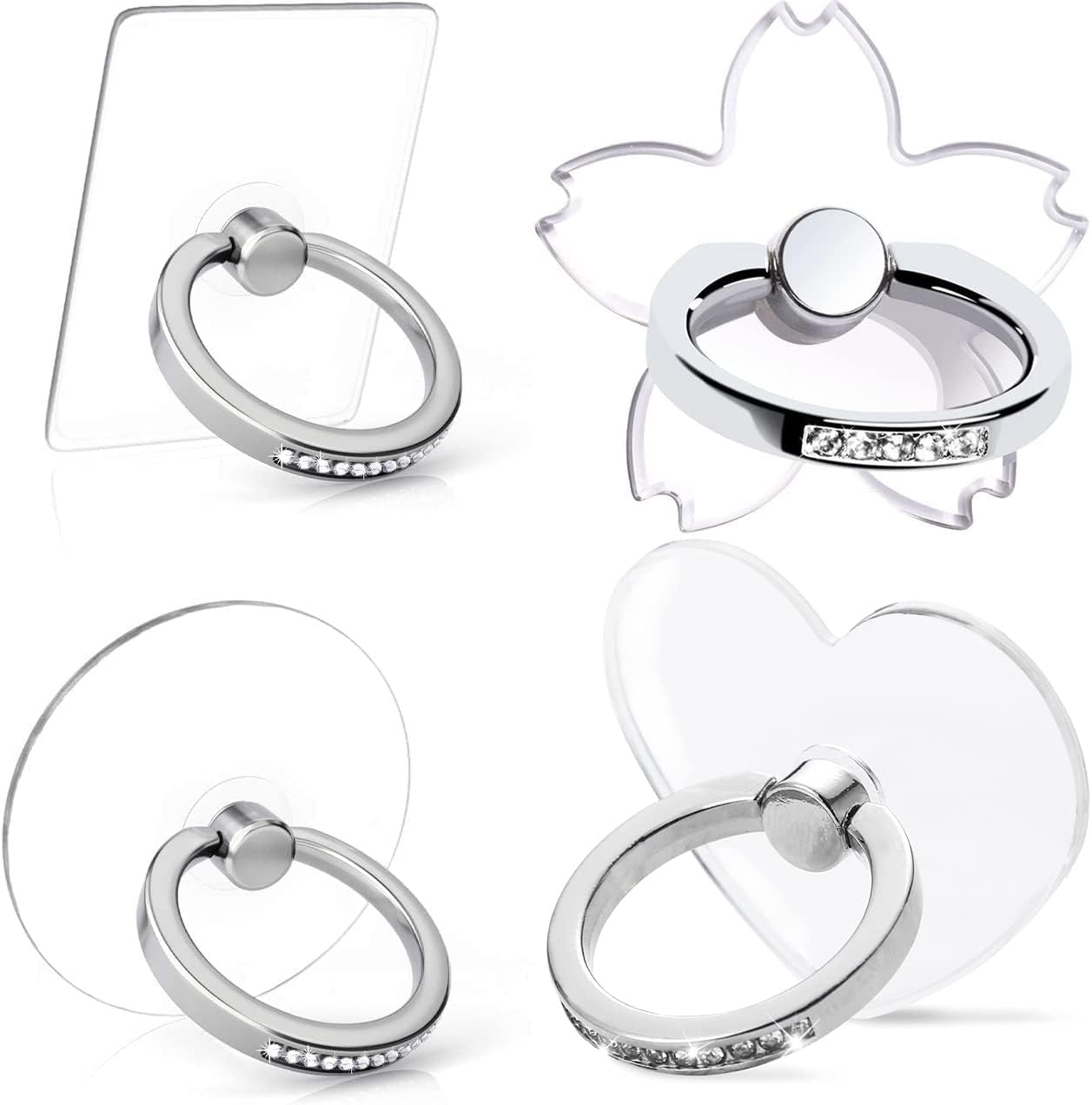 Transparent Clear Cell Phone Ring Grips Holder for Apple Iphone Samsung Galaxy, Finger Ring Stand for Smartphones Tablets Cases(4 Pack£©  CRUMPS   