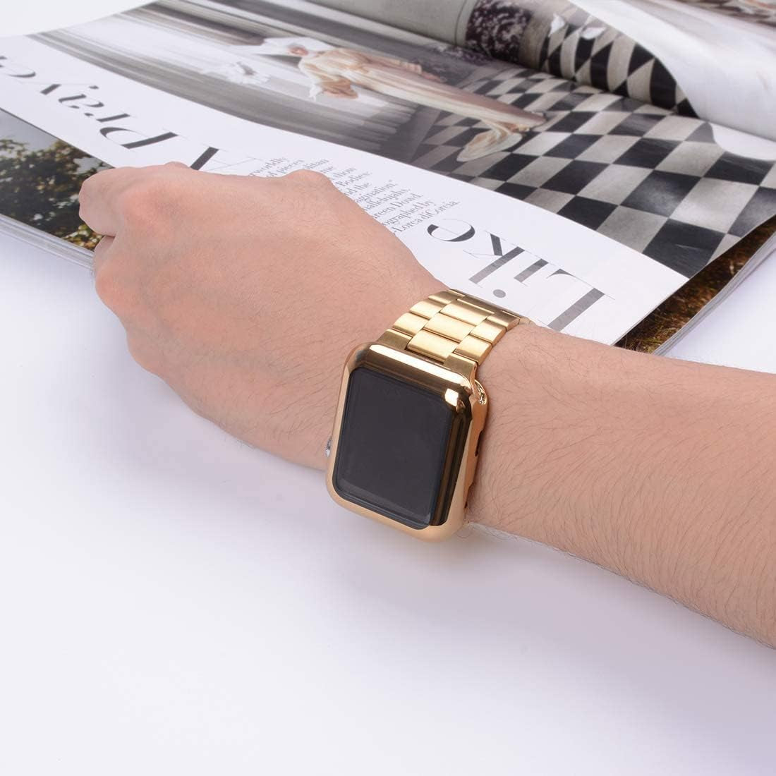 Wolait Compatible with Apple Watch Band 42Mm 44Mm 45Mm 49Mm 38Mm 40Mm 41Mm with Case, Upgraded Business Stainless Steel Band with Screen Protector Cover for Iwatch Series 8/7/6/SE Series 5/4/3/2/1  Wolait   