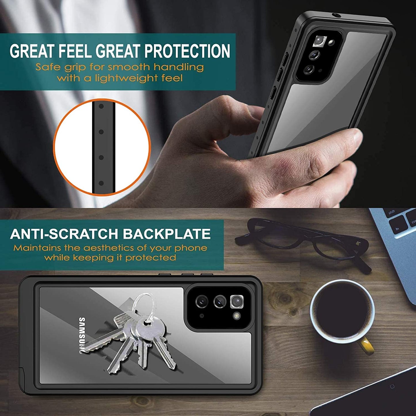 ANTSHARE for Samsung Galaxy Note 20 Case Waterproof, Built in Screen Protector 360° Full Body Heavy Duty Protective Shockproof IP68 Underwater Case for Samsung Galaxy Note 20 6.7Inch(Black)  ANTSHARE   