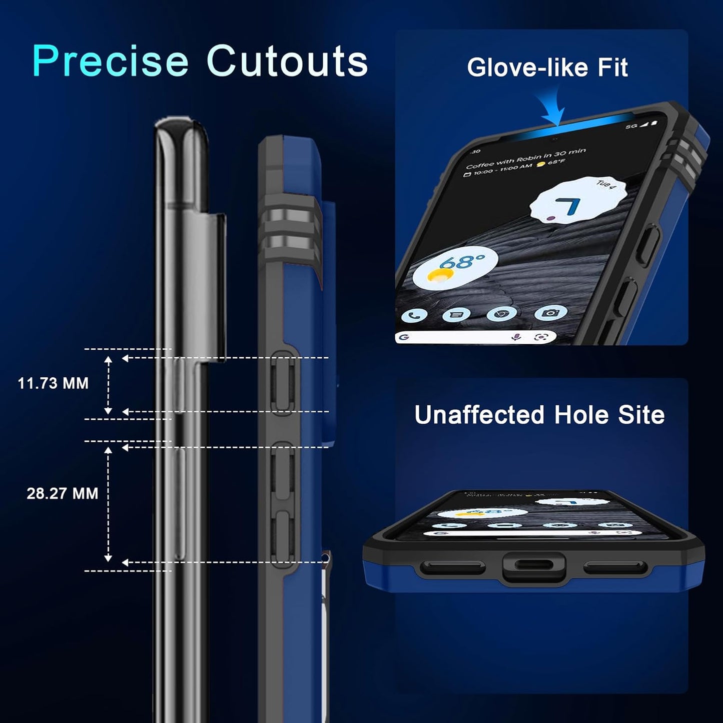 DEERLAMN for Google Pixel 8 Case with Slide Camera Cover+Screen Protector (1 Pack), Rotated Ring Kickstand Military Grade Shockproof Heavy Duty Protective Cover -Navy Blue  DEERLAMN   