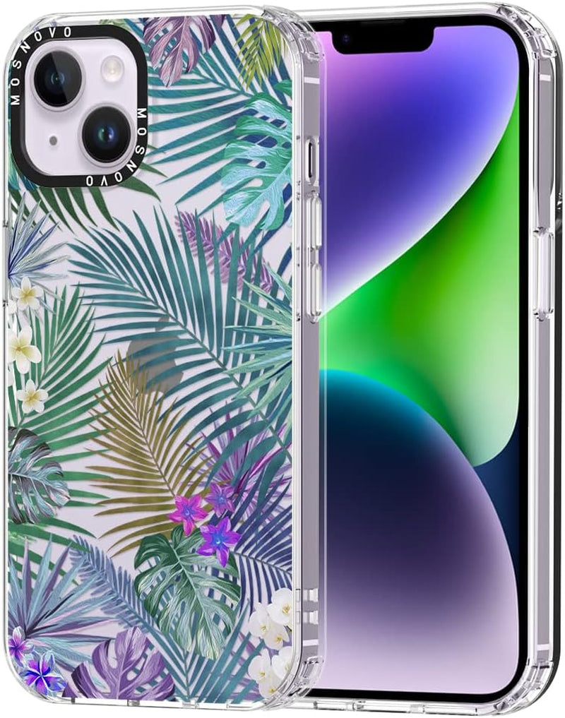 MOSNOVO Compatible with Iphone 14 plus Case, [Buffertech 6.6 Ft Drop Impact] [Anti Peel off Tech] Clear TPU Shockproof Bumper Phone Case Cover with Black Dragon Designed for Iphone 14 plus 6.7"  MOSNOVO Tropical Palm  