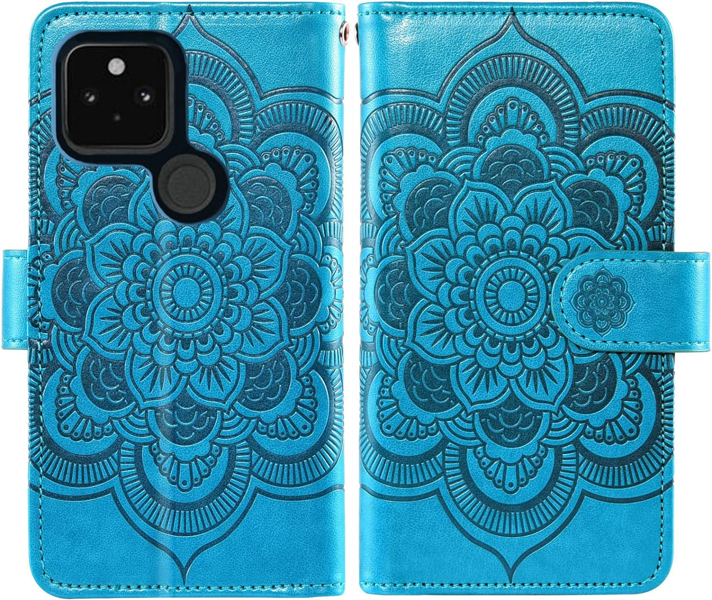 Asuwish Phone Case for Google Pixel 4A 5G 6.2 Wallet Cover with Tempered Glass Screen Protector and Flower Flip Credit Card Holder Stand Cell Pixel4A5G UW Pixel4A 5G Pixle A4 G5 4A5G Women Men Blue  Asuwish   