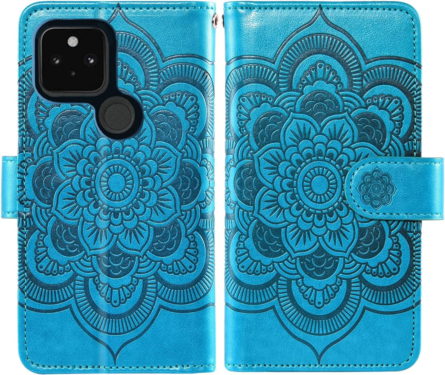 Asuwish Phone Case for Google Pixel 4A 5G 6.2 Wallet Cover with Tempered Glass Screen Protector and Flower Flip Credit Card Holder Stand Cell Pixel4A5G UW Pixel4A 5G Pixle A4 G5 4A5G Women Men Blue  Asuwish   