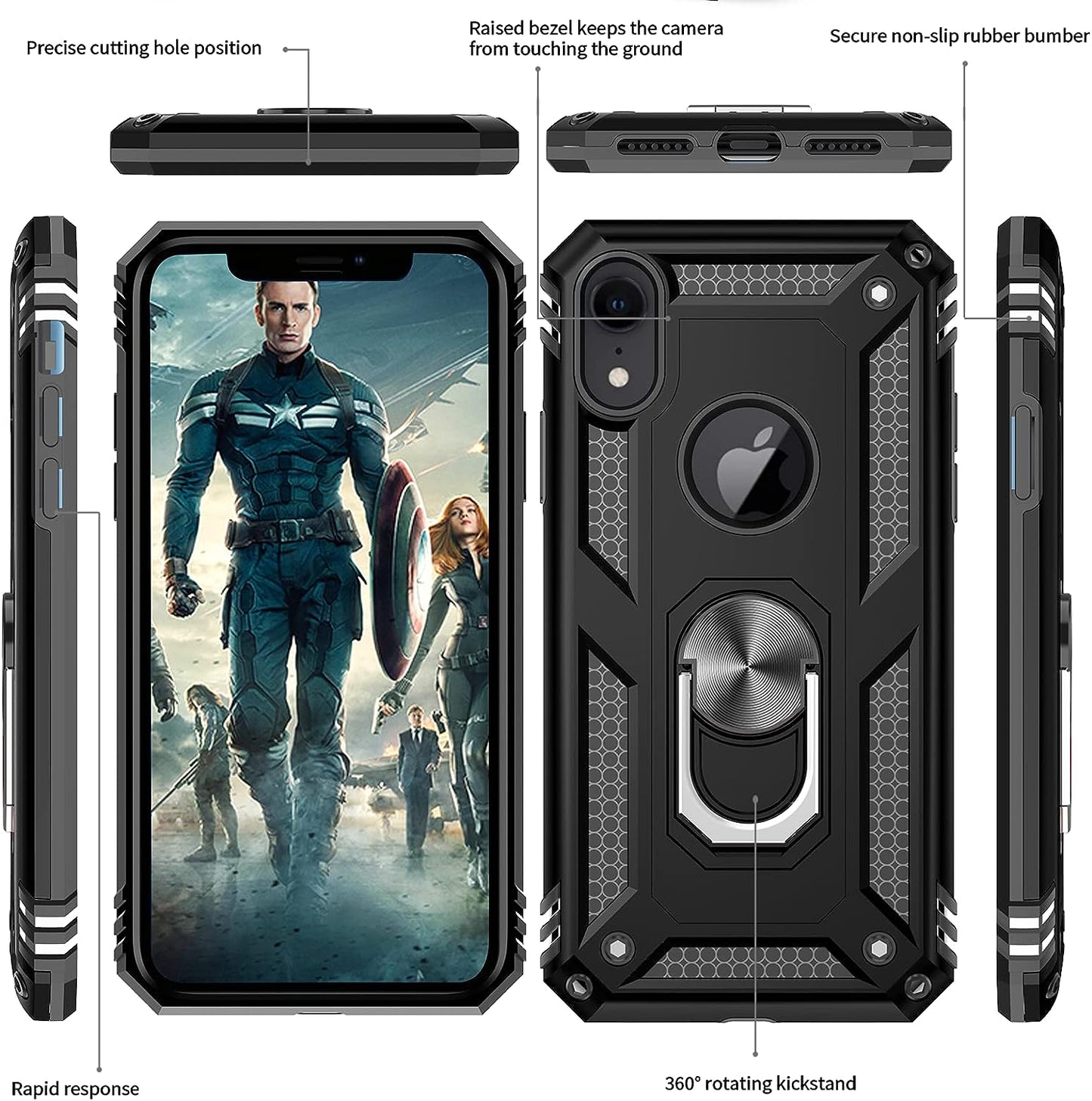 Leyi for Iphone XR Case, Iphone XR Case with Stand and [2PCS] Tempered Glass Screen Protector for Men, Heavy Duty Protective Hard Case with Metal Ring for Apple Iphone 10 XR, Black  LeYi   