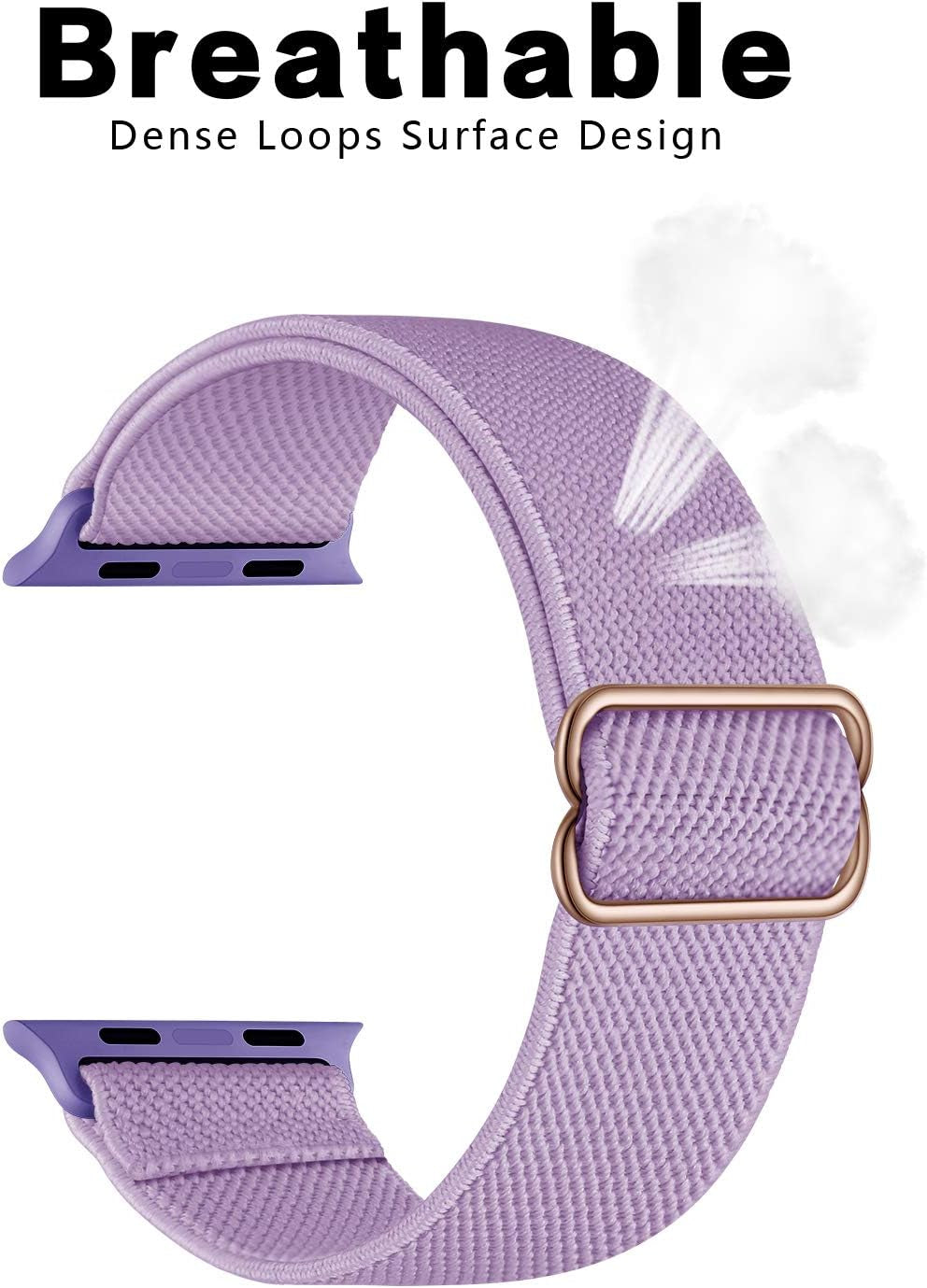 AMANECER Stretchy Nylon Watch Bands Compatible with Apple Watch Ultra Series 8/7/6/5/4/3/2/1 SE, Adjustable Braided Elastic Sport Loop Rugged Straps for Iwatch Women Men (Lavender Purple, 38/40/41MM)  AMANECER   