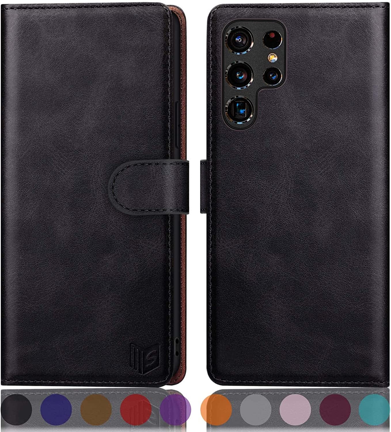 SUANPOT for Samsung Galaxy S22 Ultra Wallet Case Credit Card Holder,Pu Leather Flip Folio Book Phone Case Cover Women Men for Samsung S22 Ultra Case Wallet (Ivory)  SUANPOT Black-/Flip  