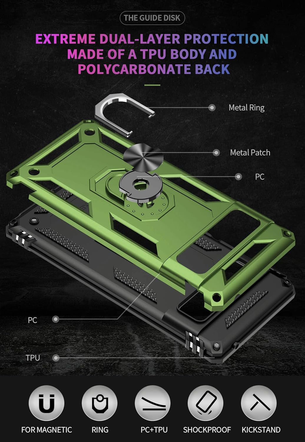 ZOEII 6 Pro Case,Pixel 6 Pro Case,With 360 Stand Military-Grade Dual Layer Protection Case for Google Pixel 6 Pro Armygreen  ZOEII   