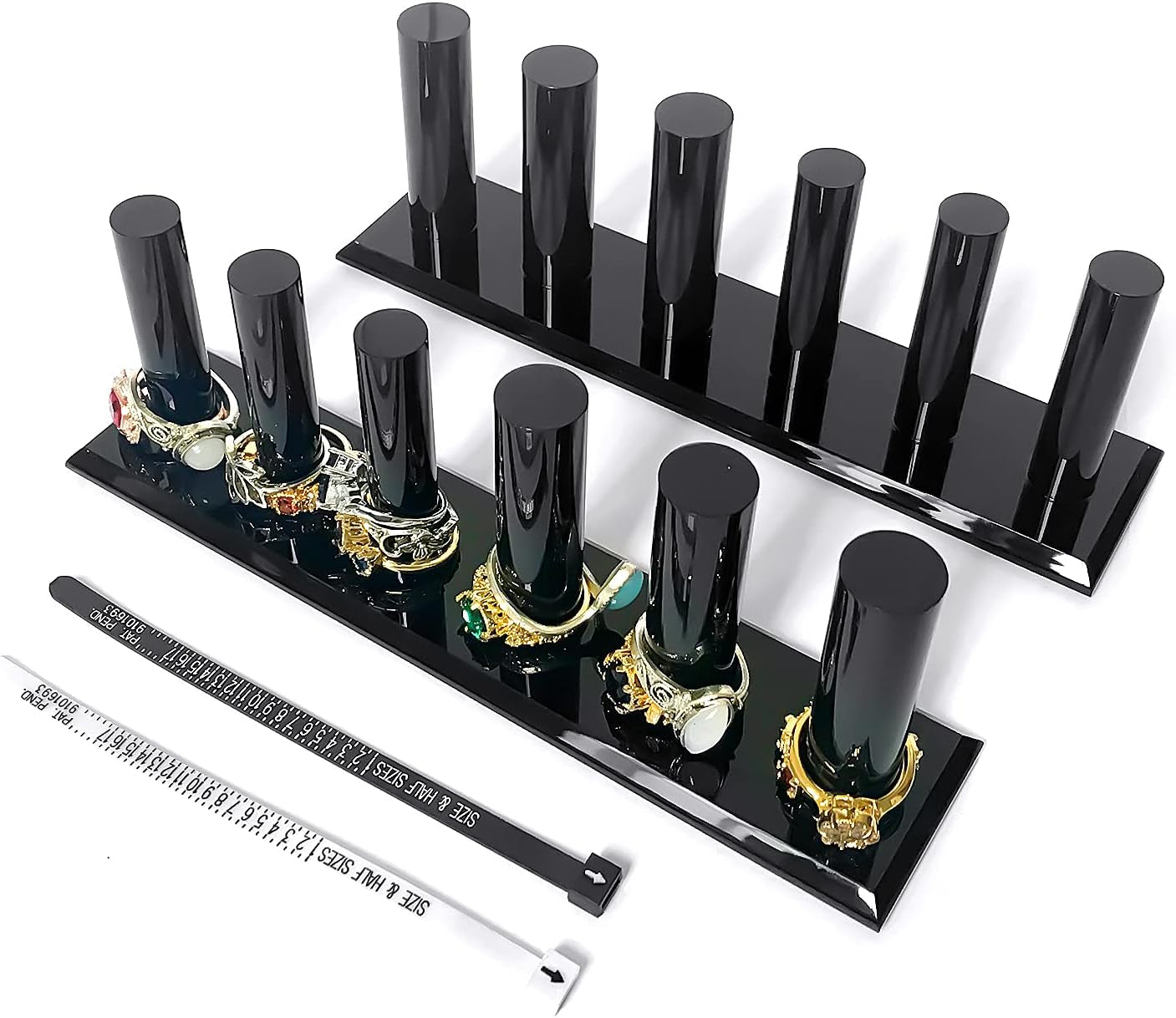 2 Pcs Hand Ring Holder Jewelry Stand, Ring Storage Holder Jewelry Display Stands Crystal Clear Acrylic Finger Ring Jewelry Ring/Wedding Ring Display Support Holder Decorative for Women Girls Room, Clear 2Pcs  N\C Black 2PCs  