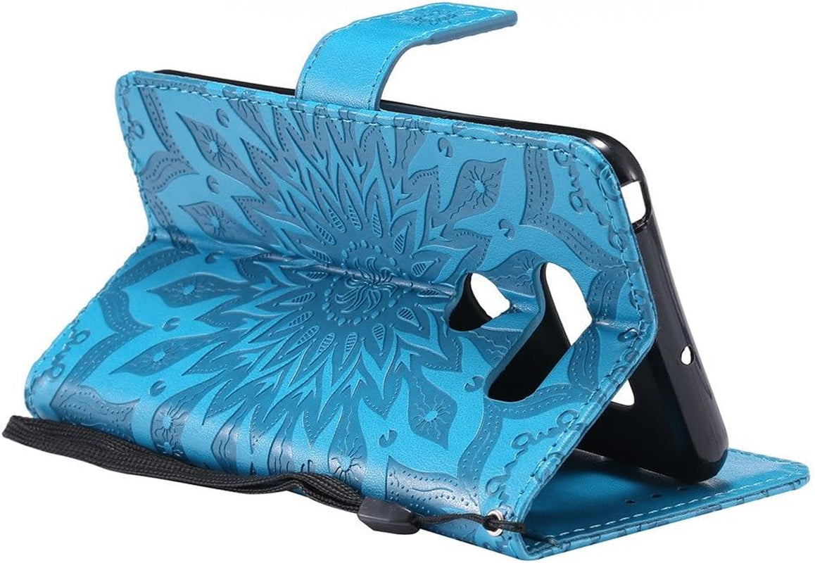 ISADENSER LG V30 Case LG V30S Case Sunflower Series as Case with Shockproof Kickstand Credit Card Holder Flip Magnetic Closure Protection Wallet Leather PU Case Cover for LG V30 plus Blue Sunflower  ISADENSER   