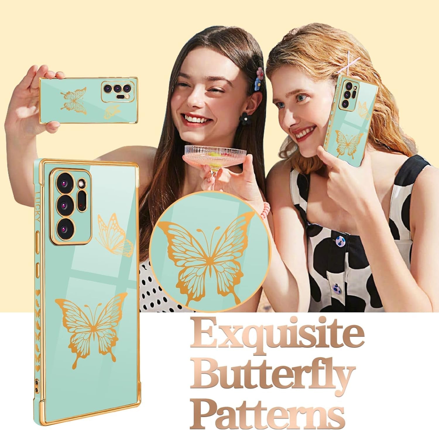 Coralogo for Samsung Galaxy Note 20 Ultra Case Butterfly for Women Girls Girly Pretty Phone Cases Cute Mint Green Gold Plating Butterflies Design with Screen Aesthetic Cover for Note 20 Ultra 5G 6.9"  Coralogo   