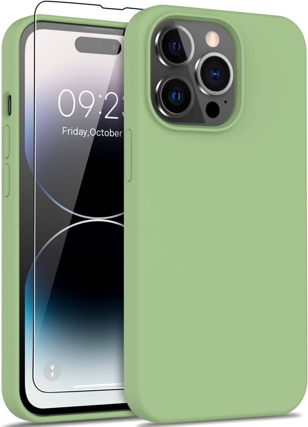 DEENAKIN Iphone 14 Pro Case with Screen Protector,Soft Flexible Silicone Gel Rubber Bumper Cover,Slim Fit Shockproof Protective Phone Case for Iphone 14 Pro 6.1" Black  DEENAKIN Tea Green Iphone 14 Pro Max 6.7"(Large) 