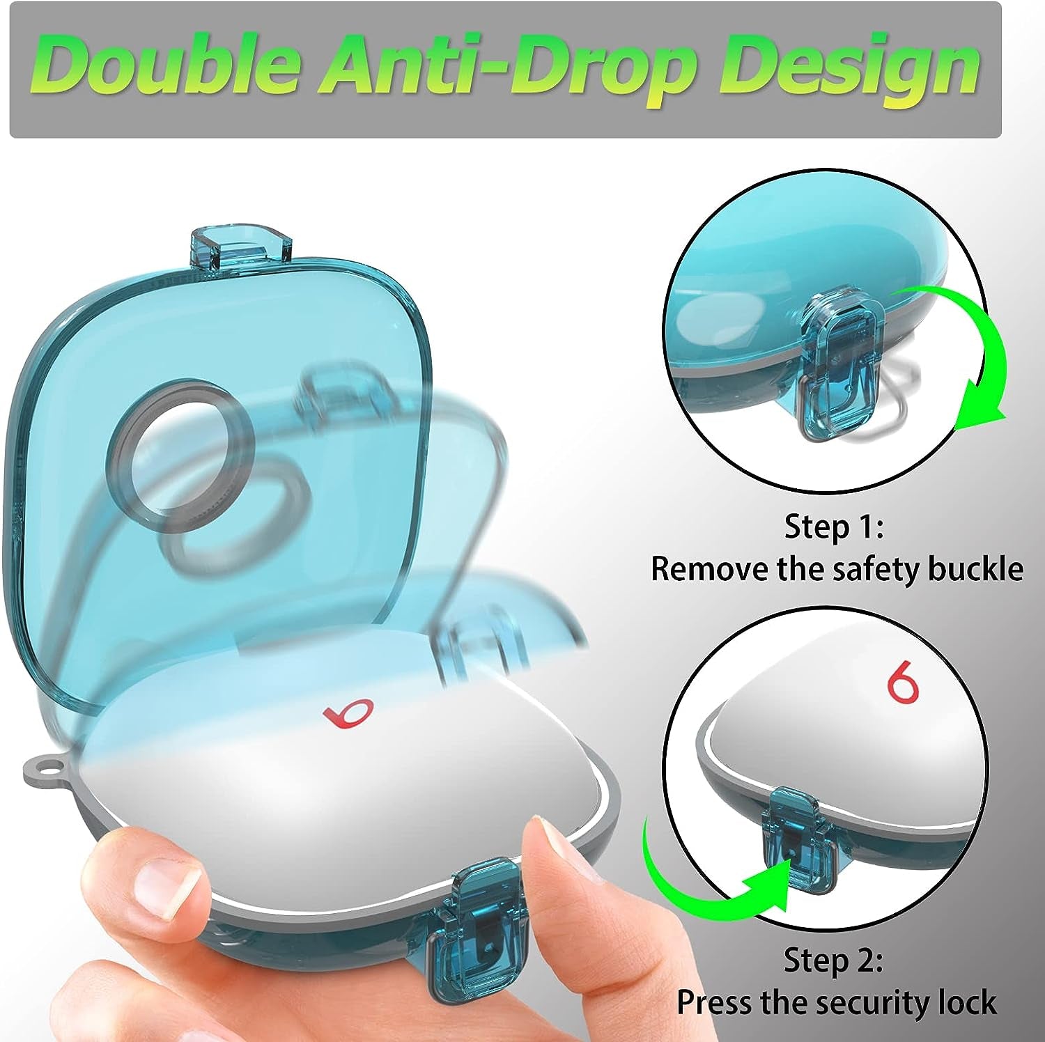 [Upgrade Lock] Case for Beats Fit Pro, Cover Compatible with Beats Fit Pro 2021 Earbuds Armor Shockproof Protective with Anti-Lost Lanyard Keychain (Clear Blue)  AIBEAMER   