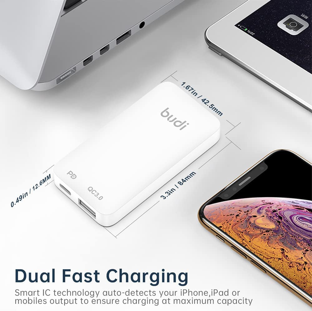 BUDI USB C Wall Charger, Slim Quick Plug, 20W Fast Charging Flat Dual Port USB Wall Plug, C Type Flat Wall Charger for Iphone 13/12 Iphone 11 Pro/Max and Samsung Galaxy Models (Dual USB-C USB-A)  BUDI   