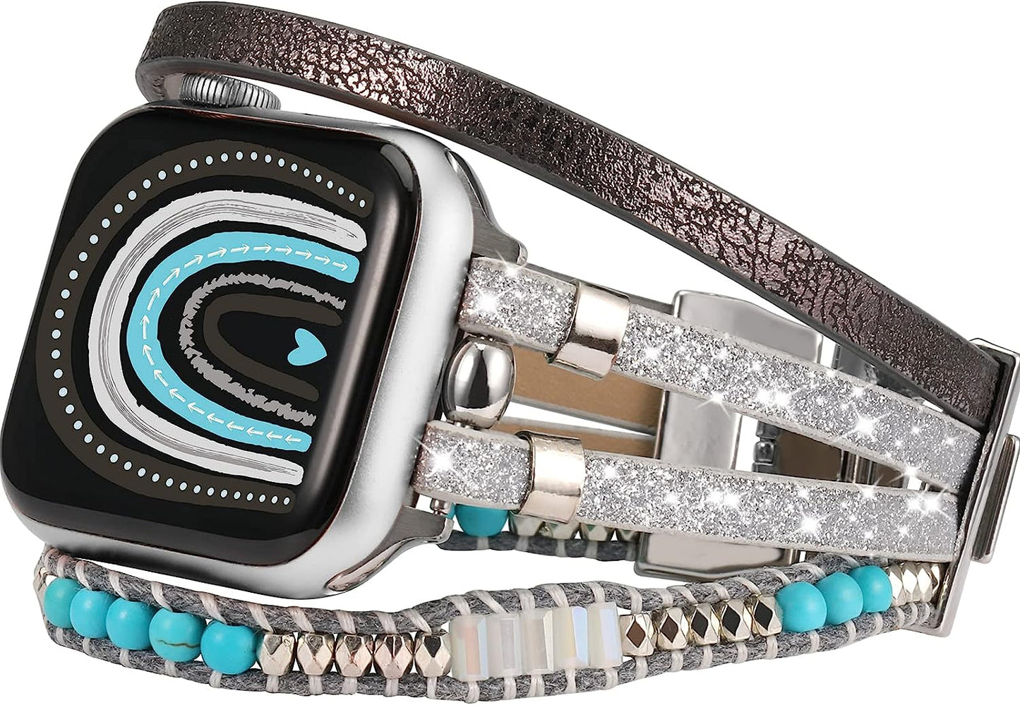 TOYOUTHS Compatible with Apple Watch Band Bracelet Multi-Strand Leather Sparkle Braided Wrap with Beaded Boho Bling Jewelry Dressy 41Mm 40Mm 38Mm Band for Iwatch Series SE 8 7 6 5 4 3 2 1  toyouths Green 41/40/38mm 