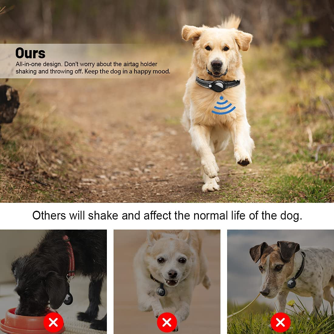 DERLOW Dog Collar with Airtag Case, Reflective Soft Neoprene Padded Breathable Nylon Pet Collar, Adjustable Airtag Dog Collar Holder for Small Medium Large Dogs, Black M  DERLOW   