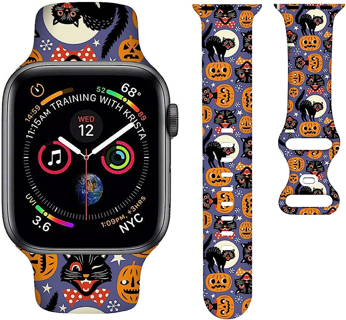 BACDOILQ Halloween Watch Band Smartwatch Replacement Compatible with Watch 38Mm 40Mm 41Mm 42Mm 44Mm 45Mm Silicone Strap for Watch Series 7/6/5/4/3/2/1/SE  BACDOILQ Holiday-01 42/44/45mm 