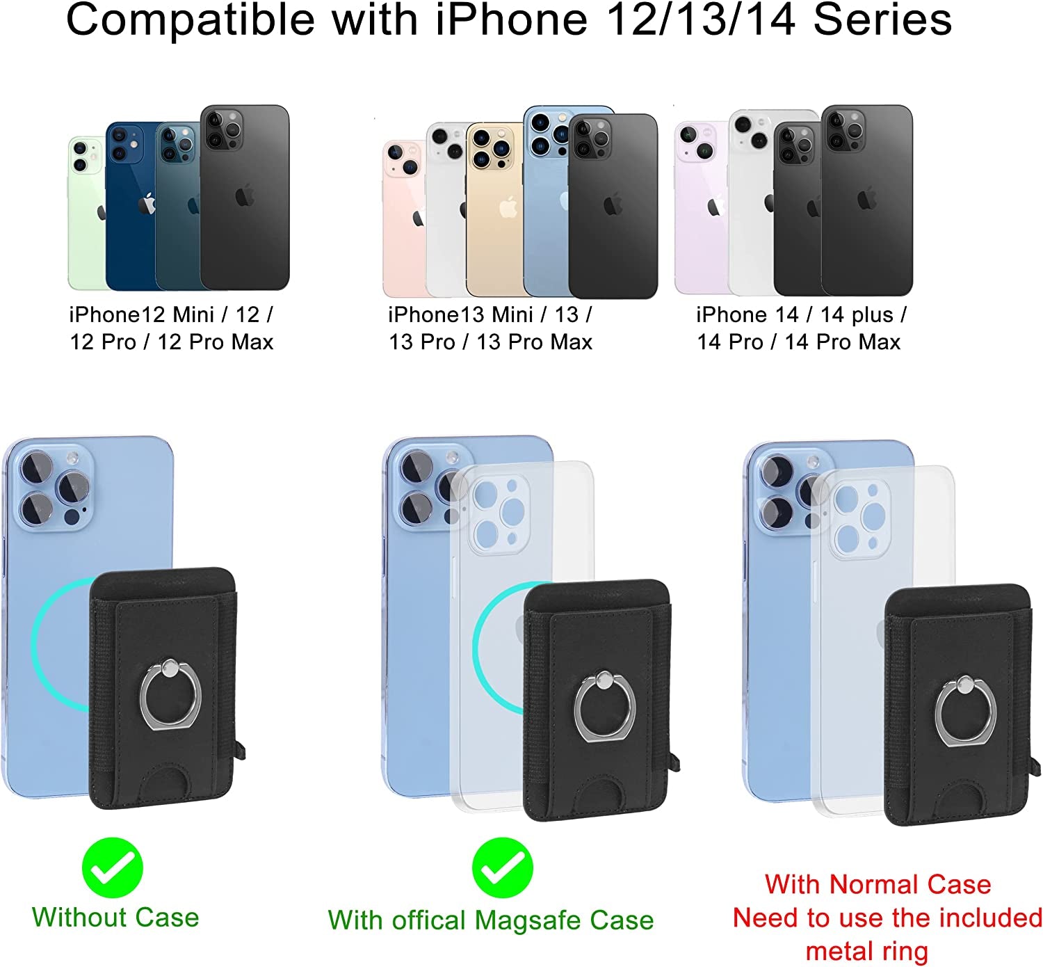 Welohas Magnetic Phone Wallet,Magsafe Leather Wallet for Back of Phone,Phone Card Holder with Ring Grip Stand for Mag-Safe Apple Iphone 14/13/12 Series,Fits Max 8 Cards  WeLohas   