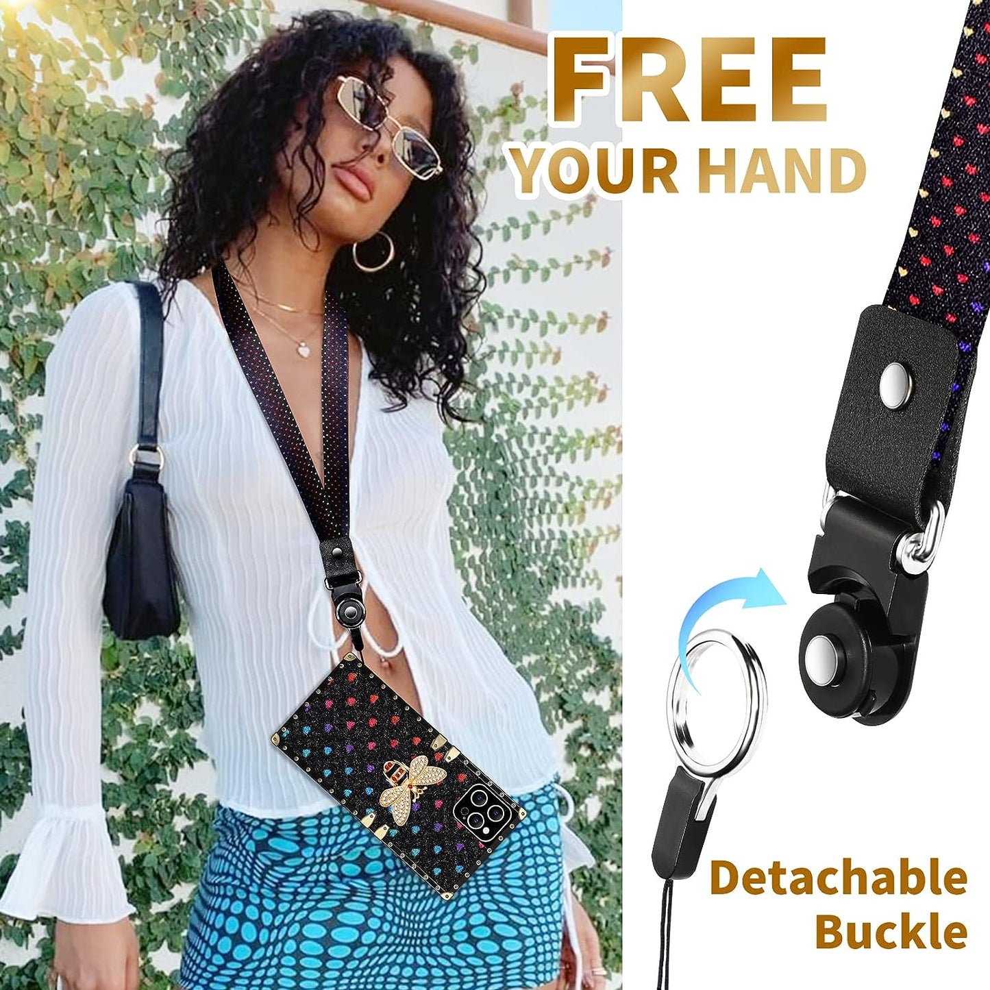 Loheckle for Square Iphone 14 Pro Max Case, Designer Retro Luxury Cases for Women with Ring Stand Holder and Lanyard, Stylish Bee Cute Cover for Iphone 14 Pro Max 6.7 Inch  Loheckle   