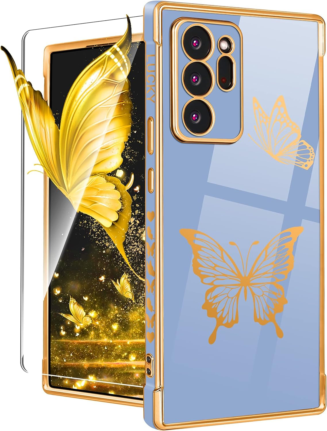 Coralogo for Samsung Galaxy Note 20 Ultra Case Butterfly for Women Girls Girly Pretty Phone Cases Cute Mint Green Gold Plating Butterflies Design with Screen Aesthetic Cover for Note 20 Ultra 5G 6.9"  Coralogo 1-Blue  