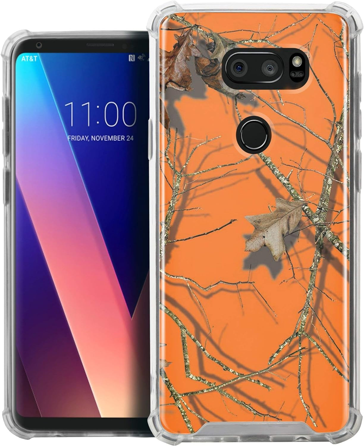 Casesondeck Orange Case Compatible with [LG V30 and LG V30S Thinq] Hunters Series Max Clarity Bumper, Hard Back Plate Soft TPU Edges for Max Protection (Orange Hunters Camo)  CasesonDeck   
