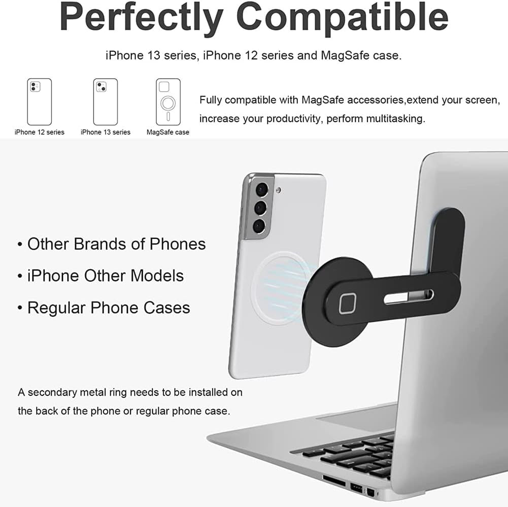 Likense Magnetic Laptop Phone Holder, Aluminum Alloy Laptop Side Mount Foldable Phone Stand for Iphone 13 13 Pro Max Iphone 12 12 Pro Max  Likense   