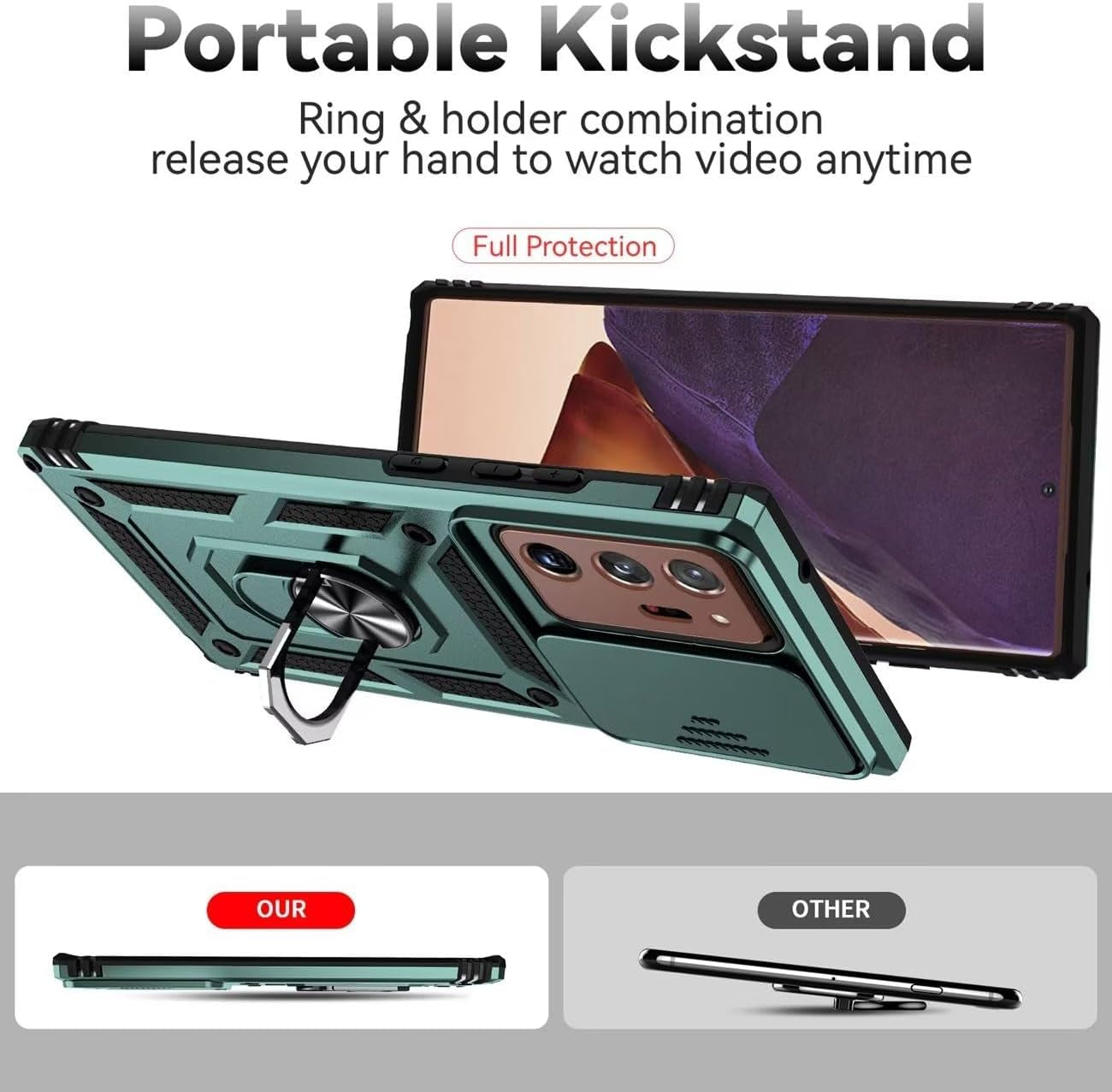 Yodueiv for Galaxy Note 20 Ultra Case, Samsung Note 20 Ultra SM-N986U Case with Tempered Glass Screen Protector and Slide Camera Cover, Car Mount Holder Cover for Samsung Galaxy Note 20 Ultra 5G Green  Yodueiv   