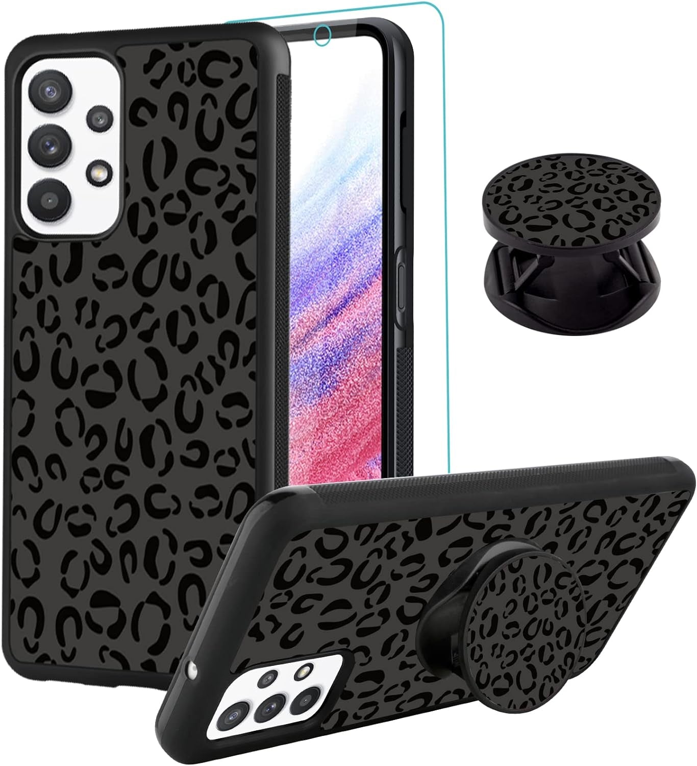 SAKUULO Samsung Galaxy Note 20 Case, [Screen Protector + Kickstand] Black Leopard Cheetah Design, Anti-Slip Shockproof Lightweight Flexible TPU Bumper Protective Case for Galaxy Note 20 6.7 Inch  SAKUULO Samsung Galaxy A53 5G 6.5  