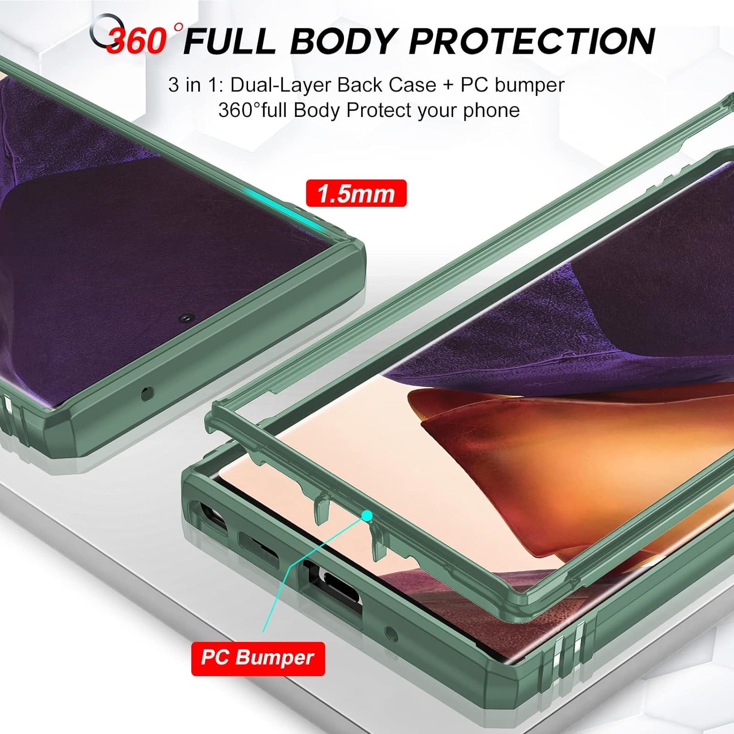 Leyi for Samsung Note 20 Ultra Case: Note 20 Ultra Case [Not for Note 20], 360 Full Body Military-Grade Phone Case with Slide Camera Cover & Metal Ring Heavy Duty Protective Case Note 20 Ultra, Green  LeYi   