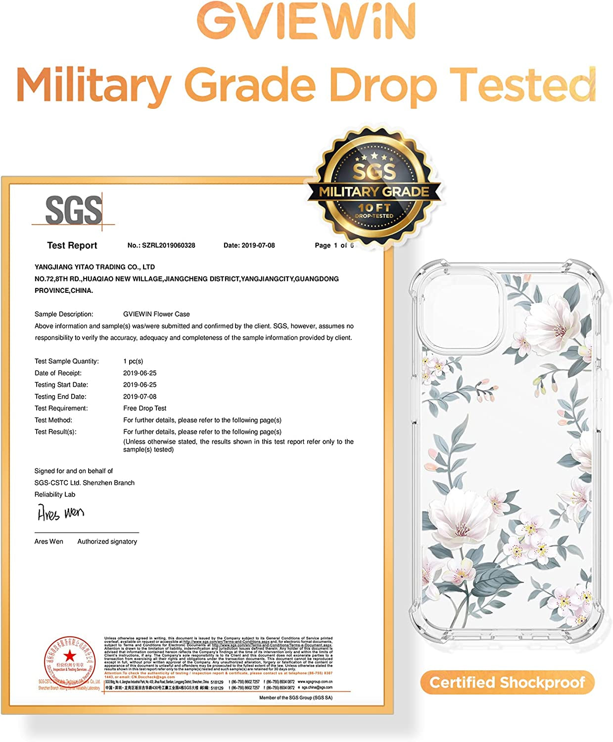 GVIEWIN Compatible with Iphone 14 Case with Screen Protector + Camera Lens Protector, Soft Shockproof Clear Floral Phone Protective Cover for Women, Flower Pattern Design 6.1" (Magnolia/White)  GVIEWIN   