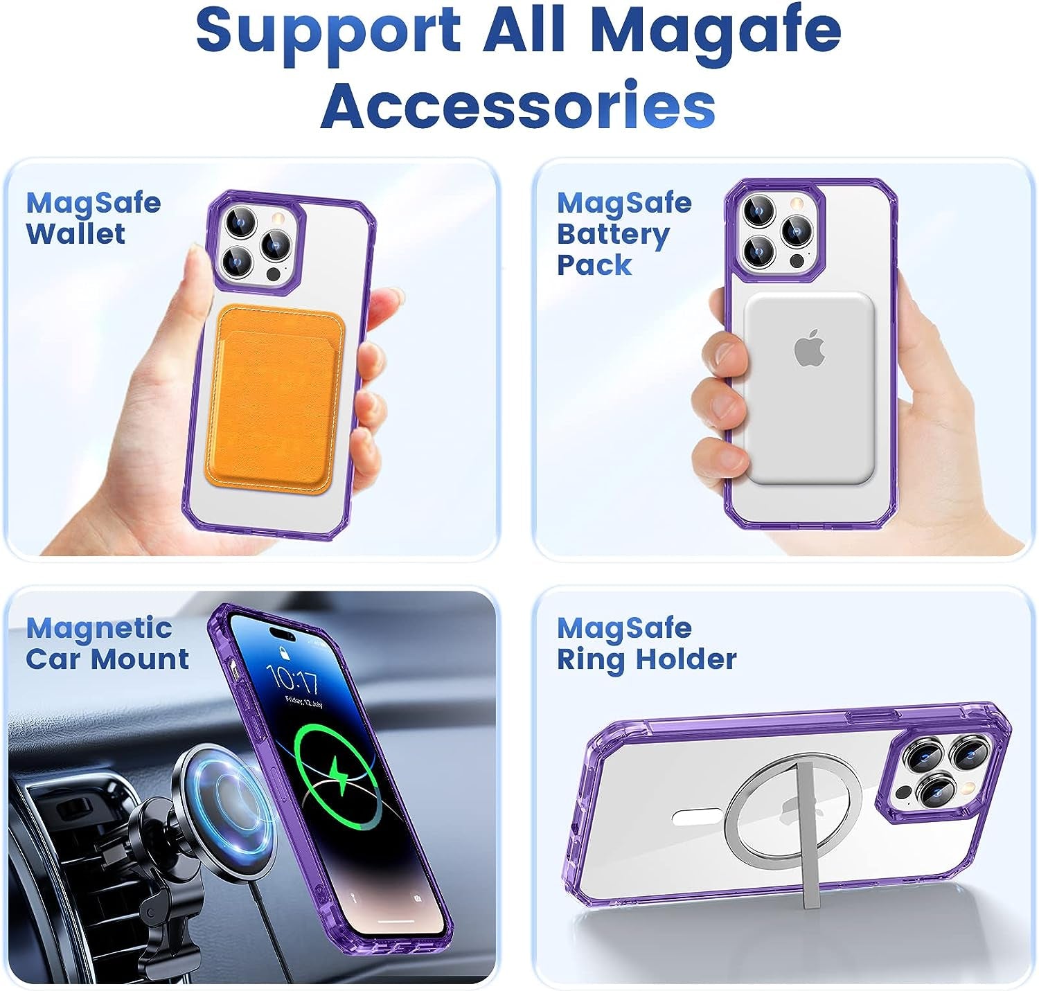 NULETO 【3 in 1】 Case for Iphone 14 Pro with Magsafe, Built-In with 9H Tempered Glass Screen Protector & Camera Lens Protector & Strong Magnetic Slim Thin Phone Cover for Iphone 14 Pro - Purple  Nuleto   
