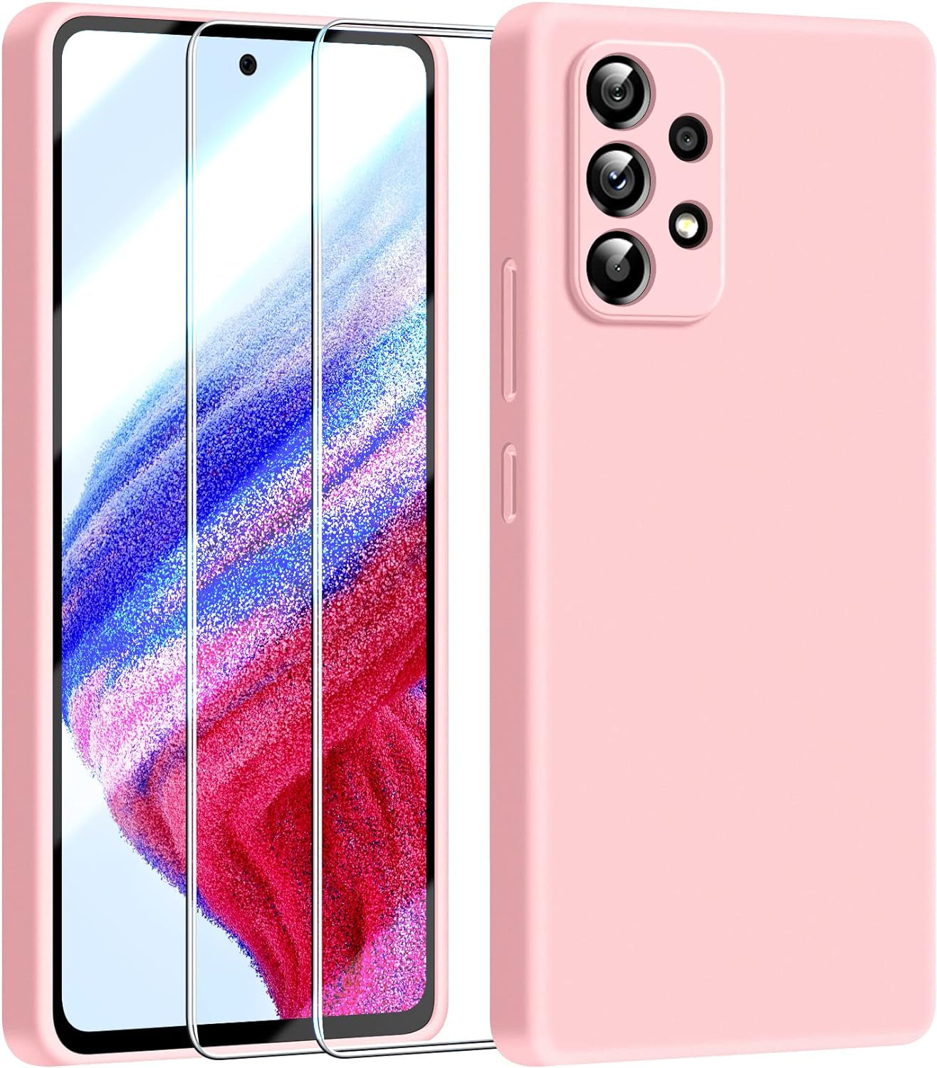 Dssairo [3 in 1 for Samsung Galaxy A53 5G Case, with 2 Pack Screen Protector, Camera Protection，Liquid Silicone Slim Shockproof Protective Phone Case [Microfiber Lining] (Black)  Dssairo Pink  