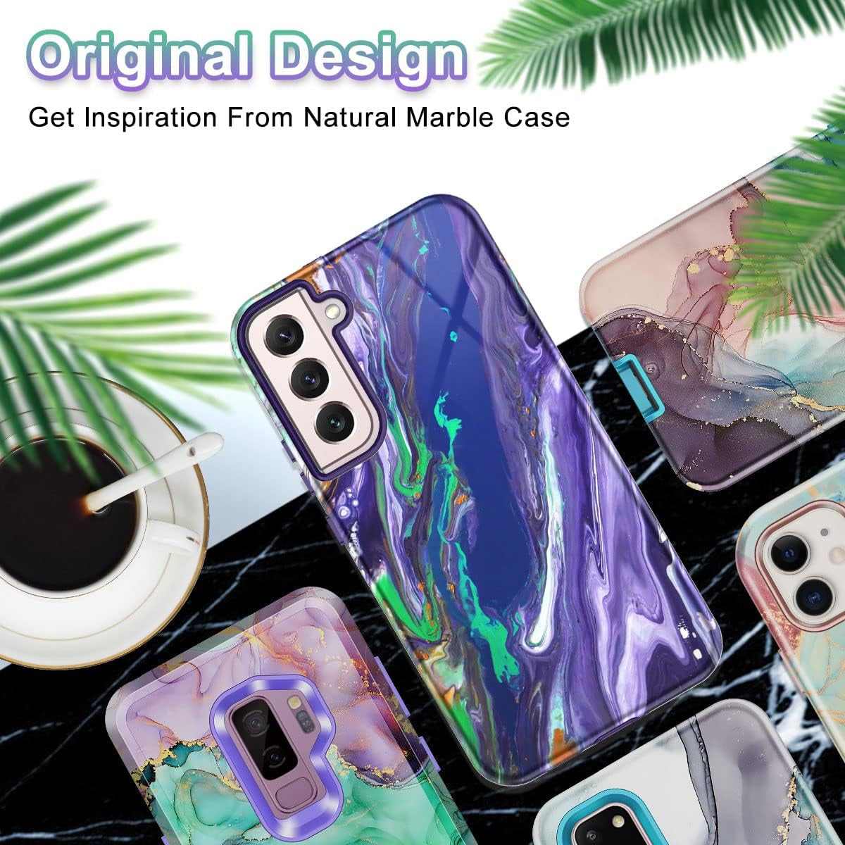 Btscase for Samsung Galaxy S22 5G Case,Marble Pattern 3 in 1 Heavy Duty Shockproof Full Body Rugged Hard Pc+Soft Silicone Drop Protective Women Girl Cover for Samsung Galaxy S22,Dreamland River/Purple  Btscase   