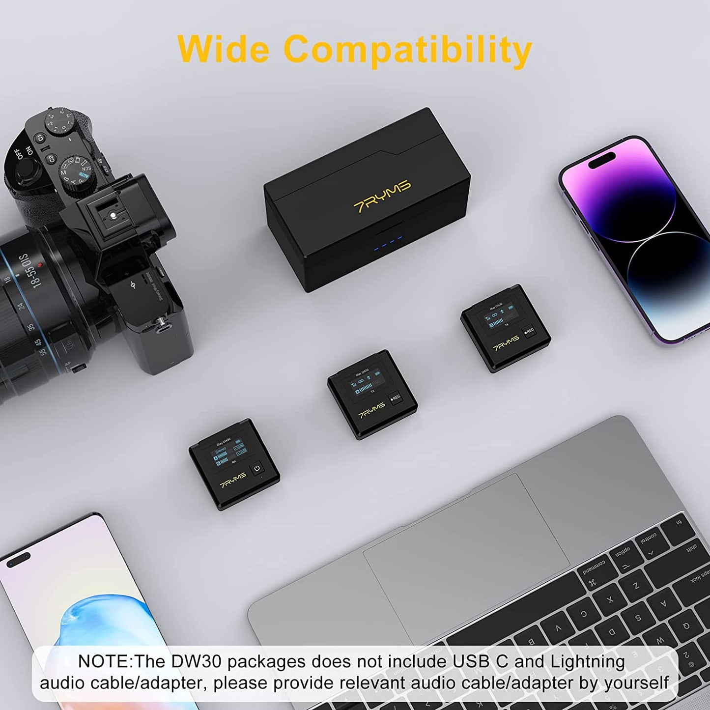 7RYMS 8G Onboard Recording Wireless-Lavalier-Microphone System Iray DW30 2.4G Dual-Channel Wireless Lapel Mic with Charging Case for Camera, Phone, Iphone, Computer, for Vlogging, Filming, Streaming  7RYMS   