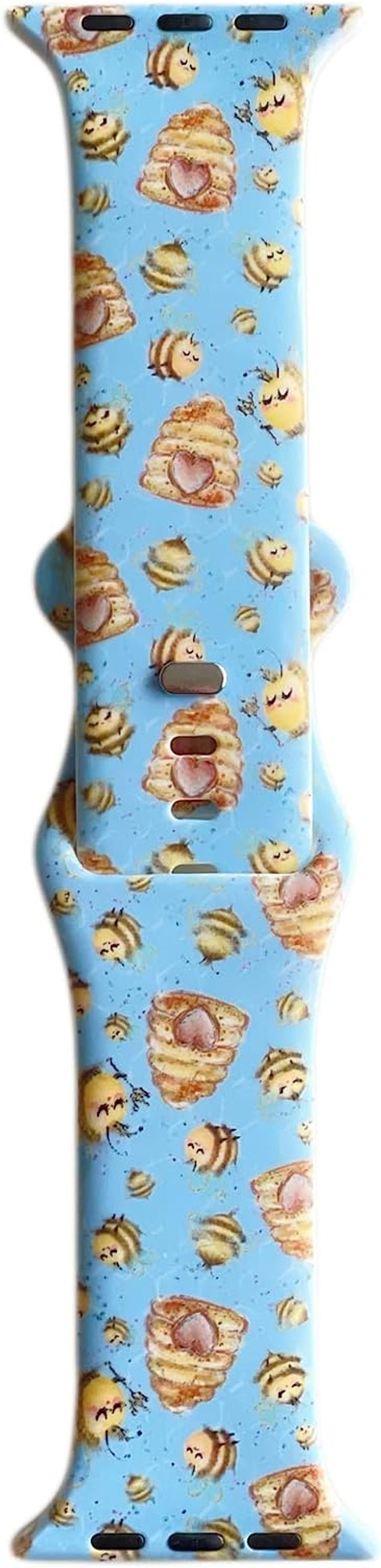 Busy Bee Hive Honey Bee Blue Unisex Waterproof Soft Silicone Sport Band Compatible with Apple Watch Ultra and Series 8 7 6 5 4 3 2 1 SE, Model 38Mm 40Mm 41Mm 42Mm 44Mm 45Mm 49Mm, for Men and Women  Tweedle Dee Designs   