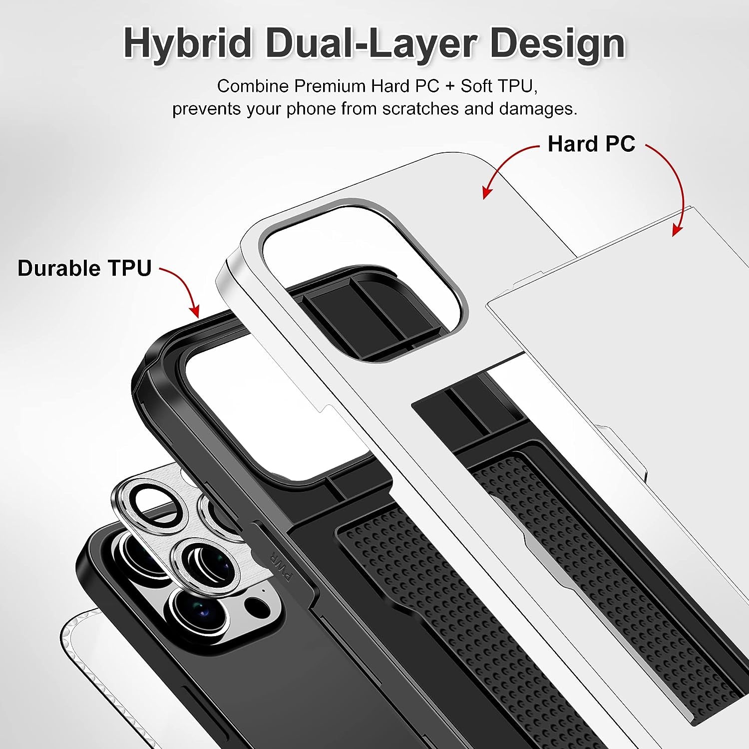 SAMONPOW for Iphone 14 Pro Case Wallet 4-In-1 Hybrid Iphone 14 Pro Protective Case with Card Holder & Screen Protector & Camera Cover Full Body Shockproof Bumper Cover Case for Iphone 14 Pro White  SAMONPOW   