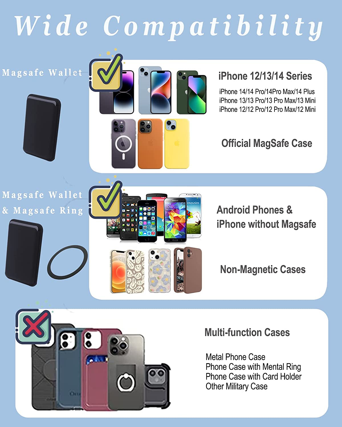 Meroqeel Magnetic Card Wallet Holder with Ring for Magsafe Iphone 14/13 / 12 Mini plus and Pro Max Series, Leather Mag Safe Cell Phone Case with Strong Magnet for Credit Card - Midnight Black  Meroqeel   