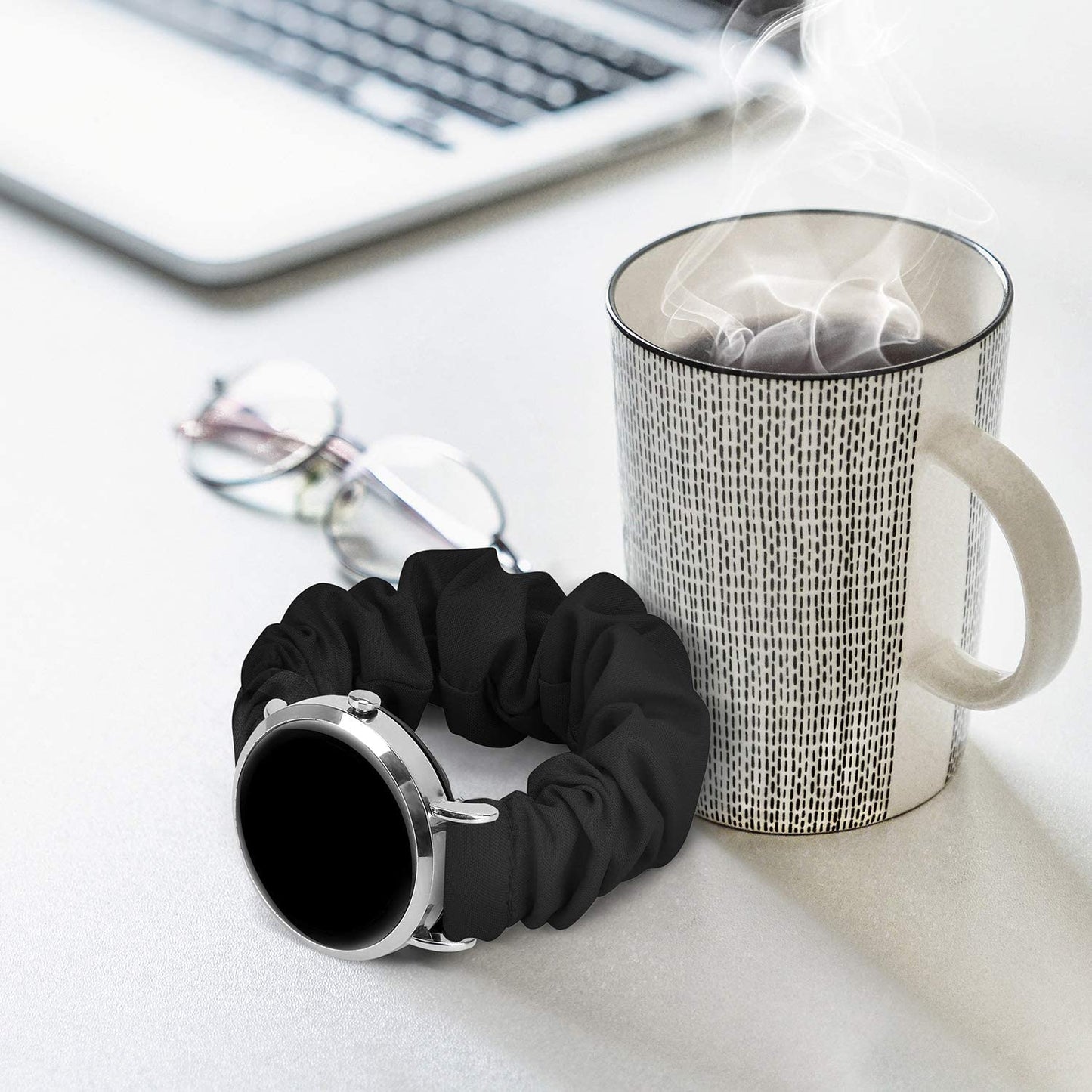 20Mm 22Mm Scrunchies Watch Bands, Cute Elastic Replacement Bands for Women with Quick Release Bar, Fabric Band for Samsung Galaxy Watch 4 5 Pro Galaxy Active, Active 2 40Mm 44Mm Watch Smartwatch Bla-S  ZSMJ   