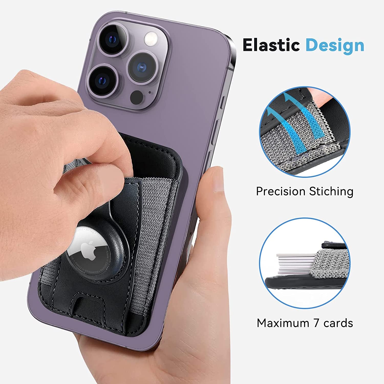 Magnetic Wallet Card Holder with Airtag Holder, Mag Safe Card Holder Airtag Wallet for Iphone 14 Pro Max/14Pro/14/13/12, Airtag Mag-Safe Wallet Leather for Back of Iphone 14/13/12 Series, Midnight  RUWGT   