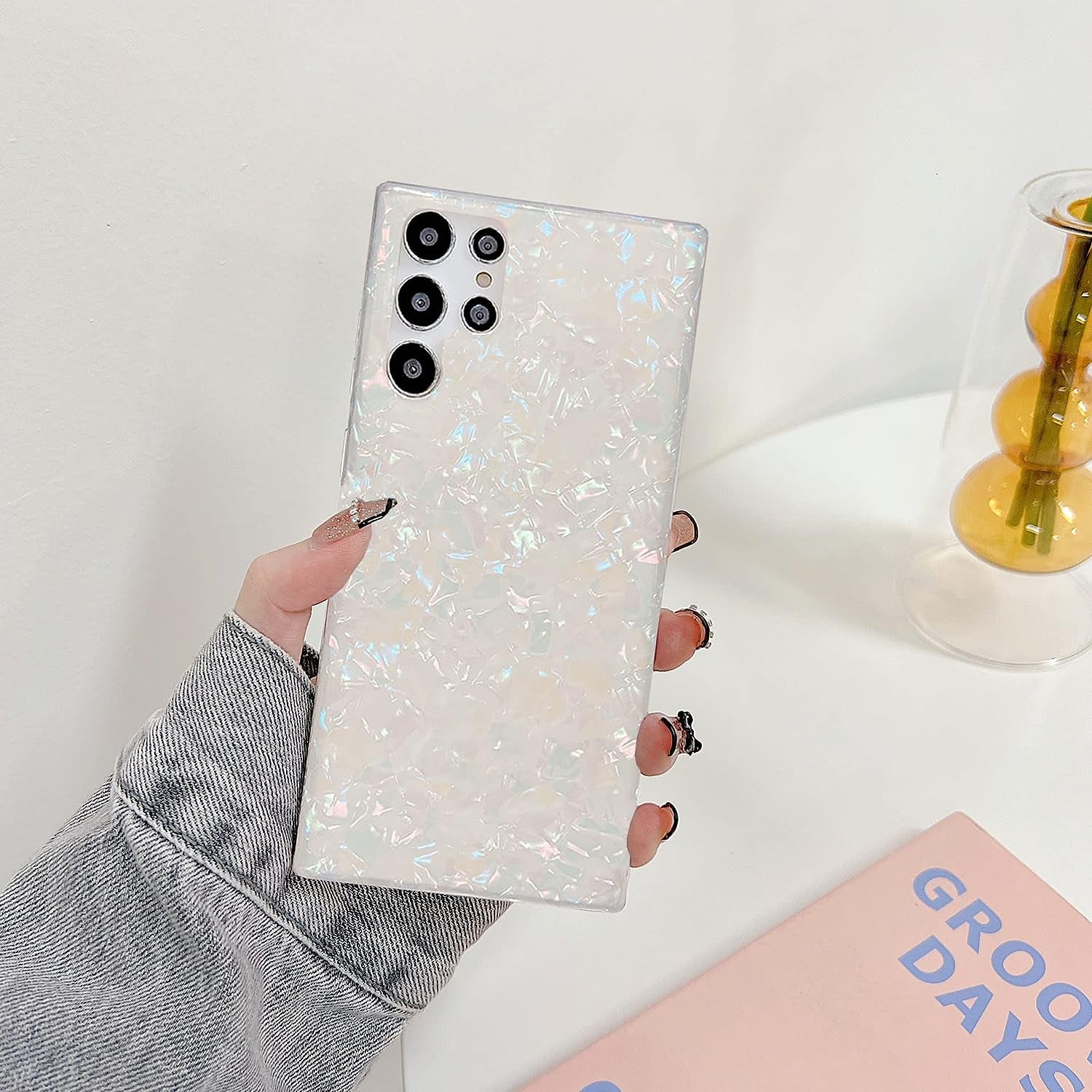 J.West Galaxy S22 Ultra Case 5G, Luxury Sparkle Glitter Translucent Clear Colorful Opal Pearly Thinfoil Design Shiny Print Soft Silicone Cover for Women Girls Slim TPU Protective Phone Case  J.west   