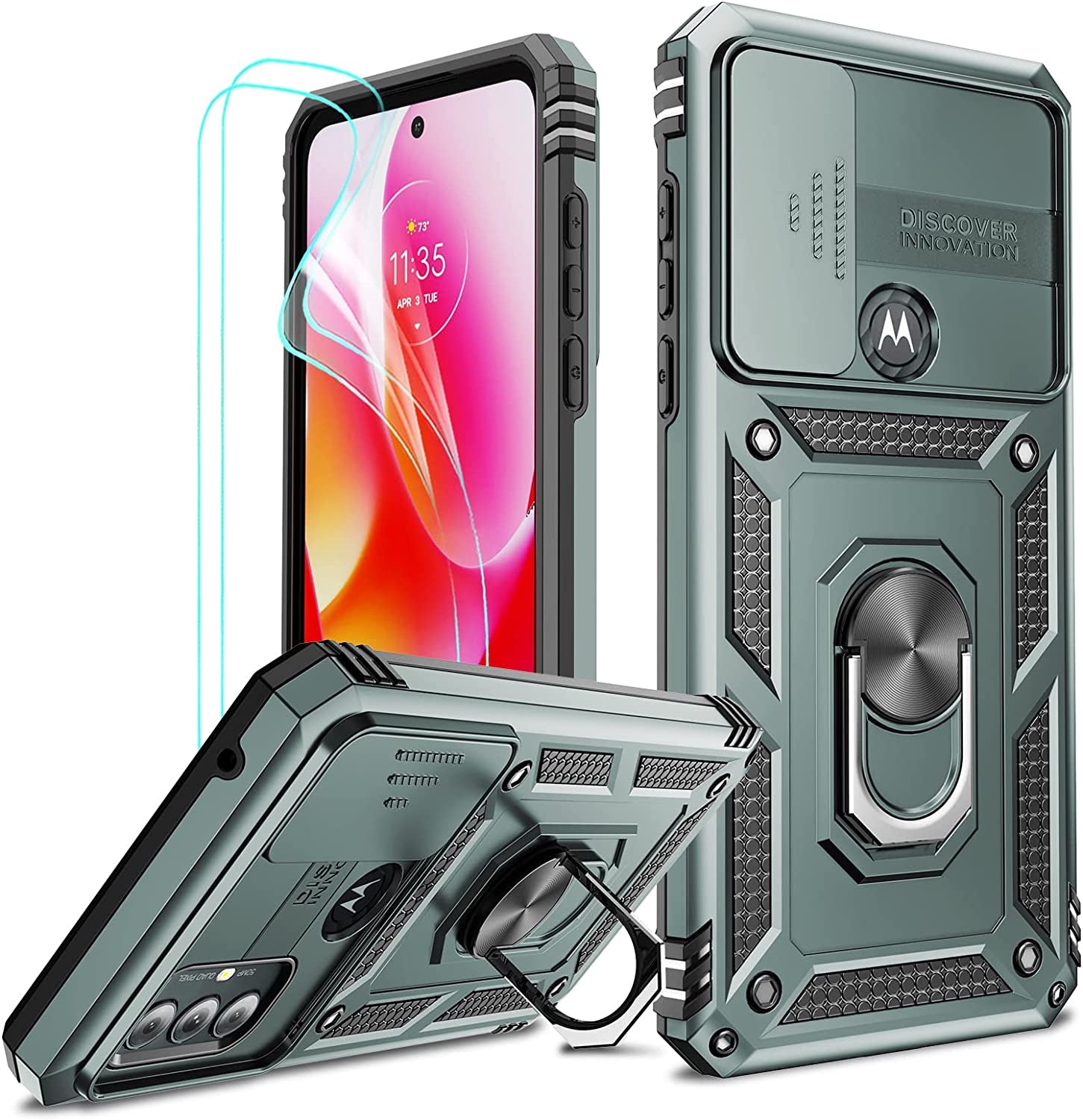 Leyi for Motorola G Play 2023 Phone Case, Moto G Play Case with Screen Protector for Girls Boys, [Military-Grade] Heavy Duty Case with Magnetic Metal Ring Kickstand for Moto G Play 2023, Purple  LeYi Green  