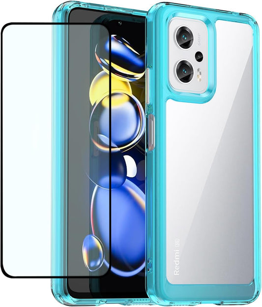 DFTCVBN Phone Case for Redmi Note 11T Pro+/Redmi Note 11T Pro Plus/Redmi K50I/X4 GT Case with Screen Protector, Soft Bumper with Clear Crystal PC Hard Back Cover Cases for Xiaomi Poco X4 GT Clear Blue  DFTCVBN   