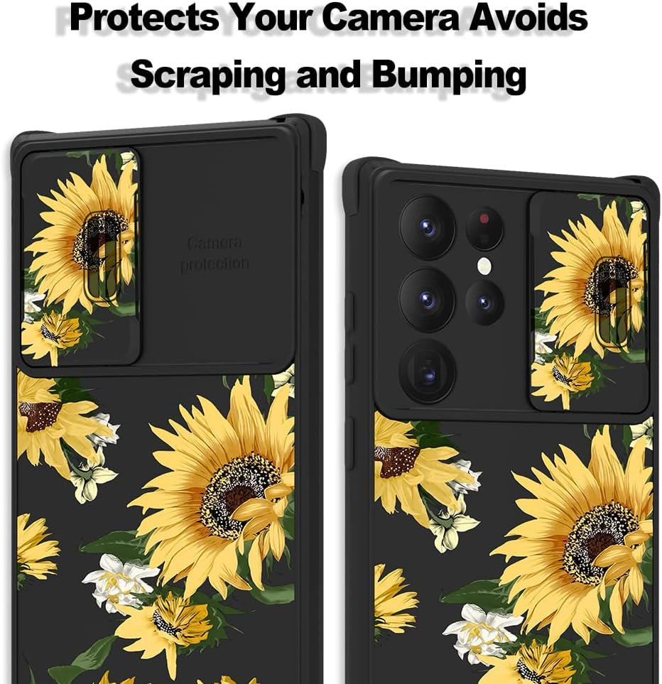 PERRKLD for Samsung Galaxy S21 Ultra Case with Slide Camera Cover Cute Sunflowers Floral for Women Girls Anti-Scratch Hard PC Shockproof Protective Phone Case Cover for Samsung S21 Ultra 6.8 Inch  PERRKLD   