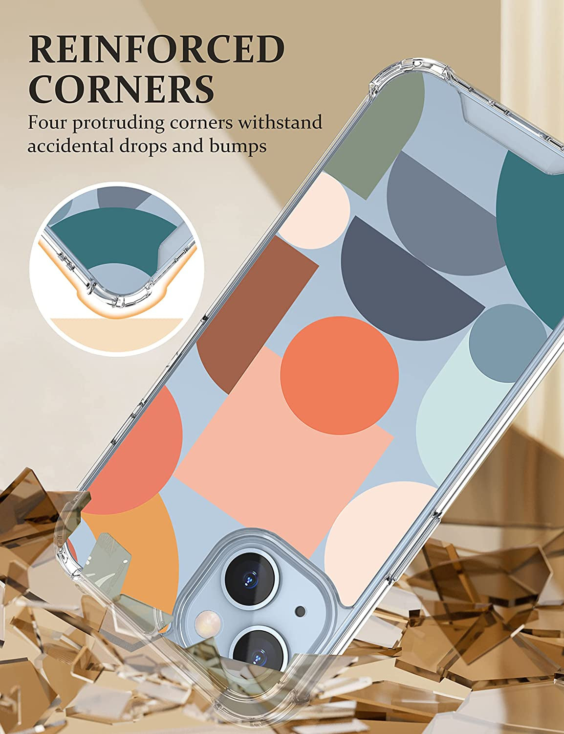 Cutebe [3 in 1 Crystal Phone Case for Iphone 13(2021)/Iphone 14(2022) 6.1", Cute Protective Cover with 9H Temper Glass Screen Protector + HD Temper Camera Lens Protector for Women, Girls  Cutebe   