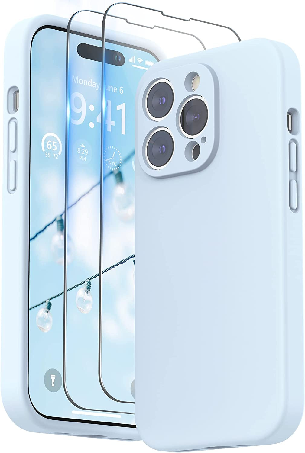 SURPHY Designed for Iphone 14 Pro Max Case with Screen Protector, (With Camera Protection + Soft Microfiber Lining) Liquid Silicone Phone Case, Blue Jay  SURPHY Cloud Blue  